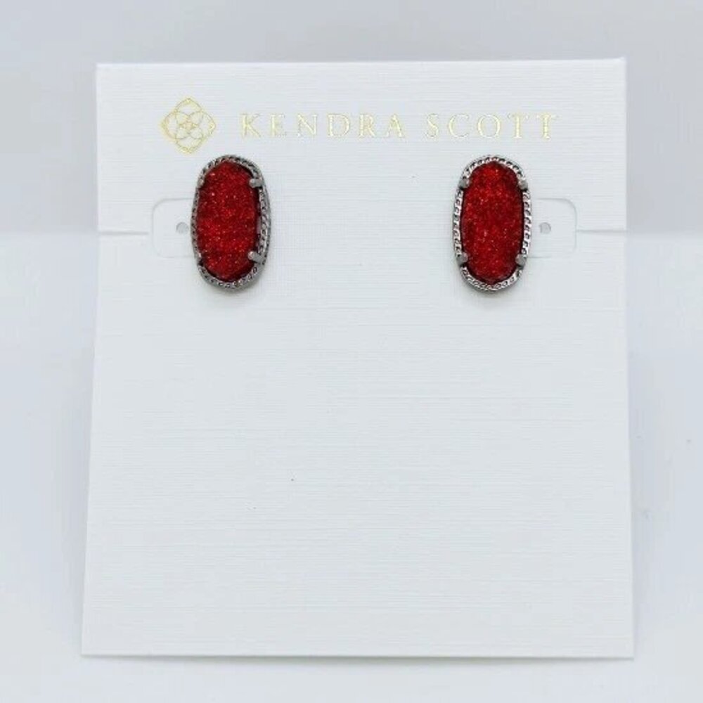 Kendra Scott Ellie Gunmetal Stud Earrings In Red Drusy